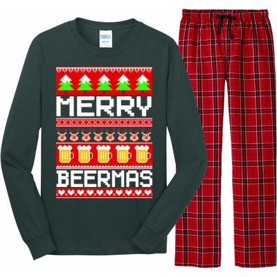 Beer Ugly Christmas Sweater Merry Beermas Long Sleeve Pajama Set