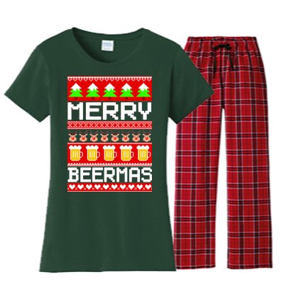 Beer Ugly Christmas Sweater Merry Beermas Women's Flannel Pajama Set