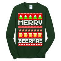 Beer Ugly Christmas Sweater Merry Beermas Tall Long Sleeve T-Shirt