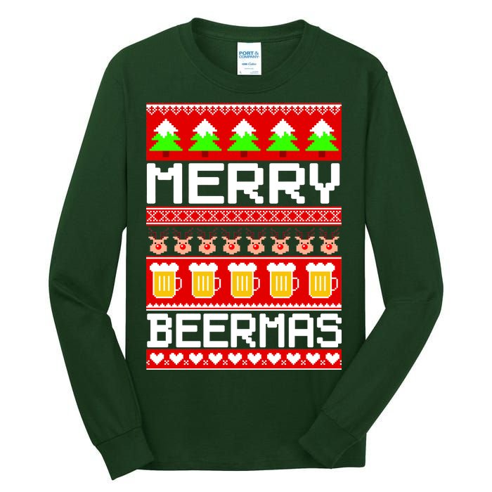 Beer Ugly Christmas Sweater Merry Beermas Tall Long Sleeve T-Shirt