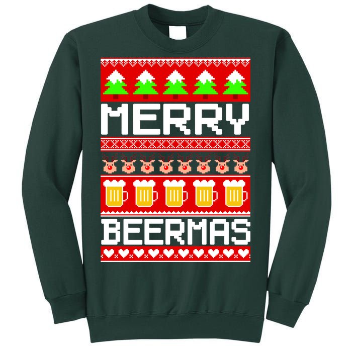 Beer Ugly Christmas Sweater Merry Beermas Tall Sweatshirt