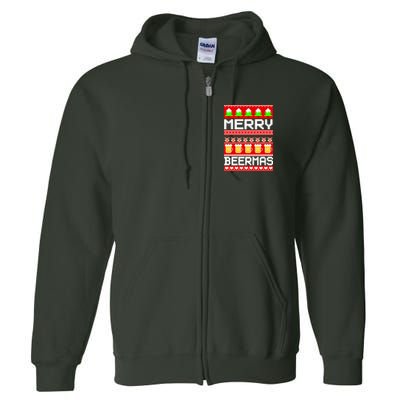 Beer Ugly Christmas Sweater Merry Beermas Full Zip Hoodie