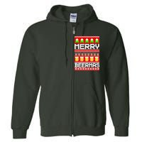 Beer Ugly Christmas Sweater Merry Beermas Full Zip Hoodie