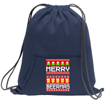 Beer Ugly Christmas Sweater Merry Beermas Sweatshirt Cinch Pack Bag