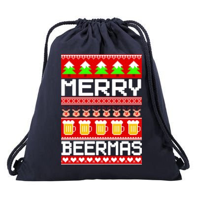 Beer Ugly Christmas Sweater Merry Beermas Drawstring Bag