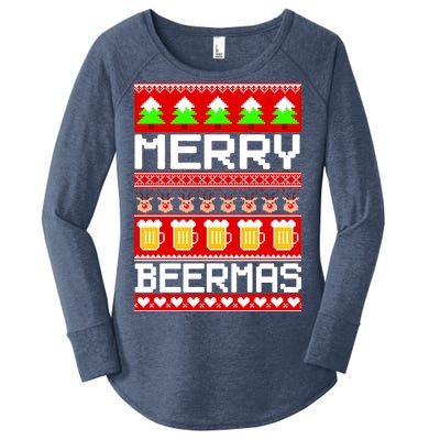 Beer Ugly Christmas Sweater Merry Beermas Women's Perfect Tri Tunic Long Sleeve Shirt