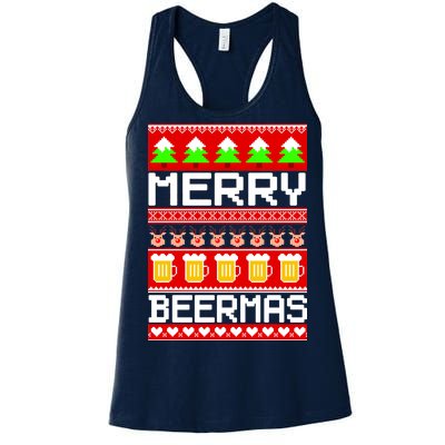 Beer Ugly Christmas Sweater Merry Beermas Women's Racerback Tank