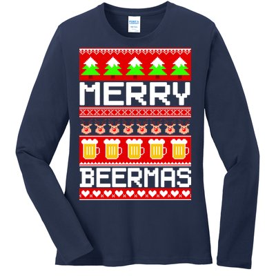 Beer Ugly Christmas Sweater Merry Beermas Ladies Long Sleeve Shirt