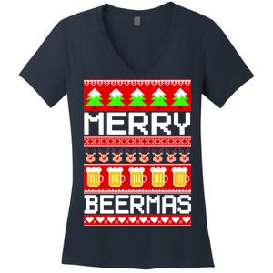 Beer Ugly Christmas Sweater Merry Beermas Women's V-Neck T-Shirt