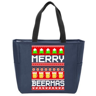 Beer Ugly Christmas Sweater Merry Beermas Zip Tote Bag