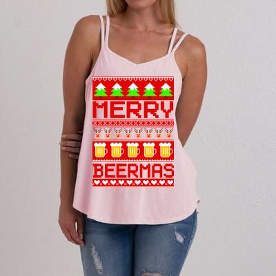 Beer Ugly Christmas Sweater Merry Beermas Women's Strappy Tank