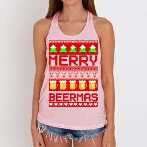 Beer Ugly Christmas Sweater Merry Beermas Women's Knotted Racerback Tank