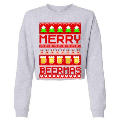 Beer Ugly Christmas Sweater Merry Beermas Cropped Pullover Crew