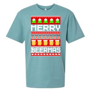 Beer Ugly Christmas Sweater Merry Beermas Sueded Cloud Jersey T-Shirt