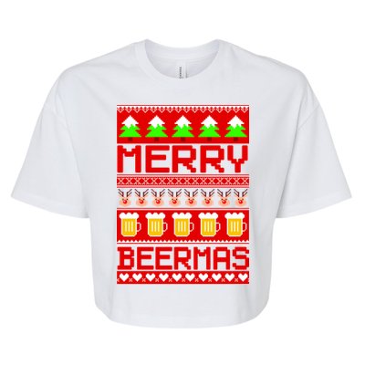 Beer Ugly Christmas Sweater Merry Beermas Bella+Canvas Jersey Crop Tee