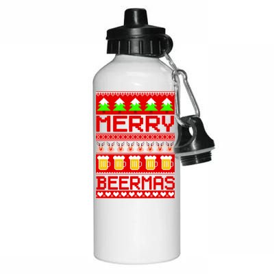 Beer Ugly Christmas Sweater Merry Beermas Aluminum Water Bottle