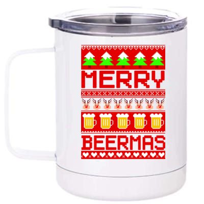 Beer Ugly Christmas Sweater Merry Beermas 12 oz Stainless Steel Tumbler Cup