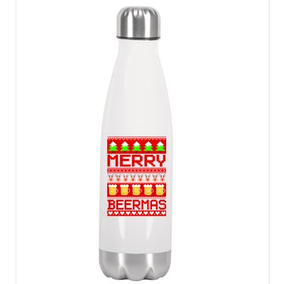 Beer Ugly Christmas Sweater Merry Beermas Stainless Steel Insulated Water Bottle