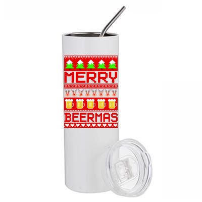 Beer Ugly Christmas Sweater Merry Beermas Stainless Steel Tumbler