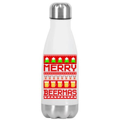 Beer Ugly Christmas Sweater Merry Beermas Stainless Steel Insulated Water Bottle