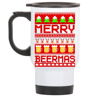 Beer Ugly Christmas Sweater Merry Beermas Stainless Steel Travel Mug