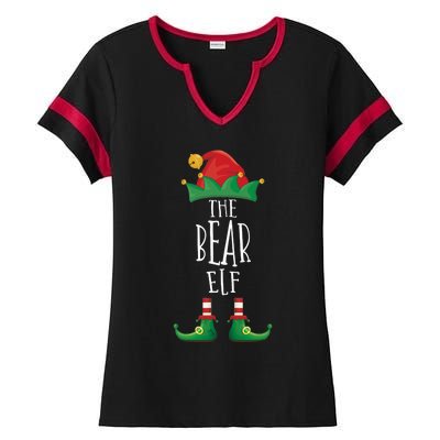 Bear Elf Funny Family Matching Group Christmas Party Elf Ladies Halftime Notch Neck Tee