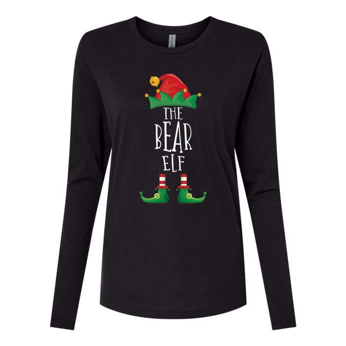 Bear Elf Funny Family Matching Group Christmas Party Elf Womens Cotton Relaxed Long Sleeve T-Shirt