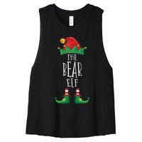 Bear Elf Funny Family Matching Group Christmas Party Elf Women's Racerback Cropped Tank