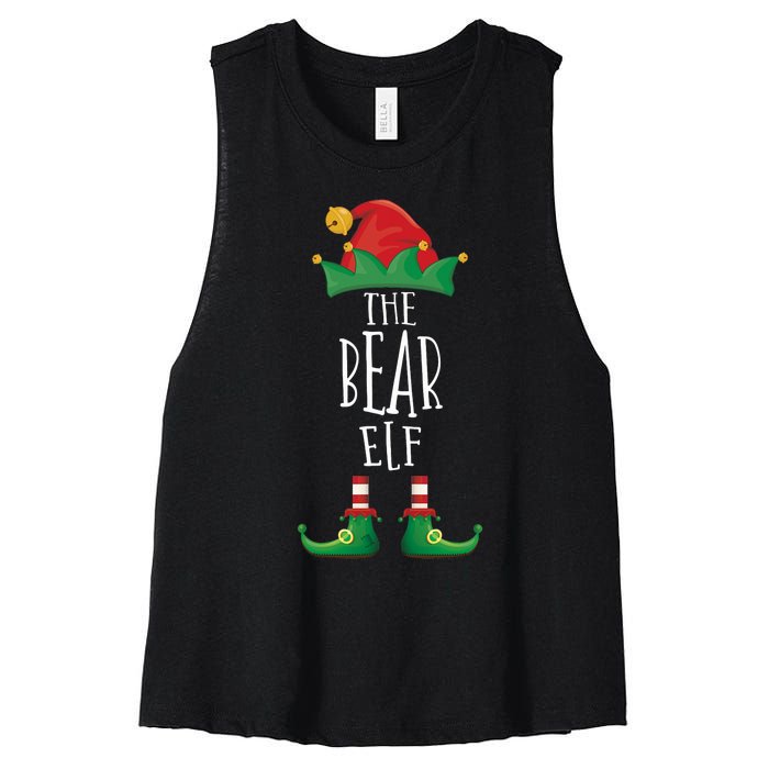 Bear Elf Funny Family Matching Group Christmas Party Elf Women's Racerback Cropped Tank