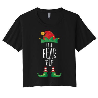 Bear Elf Funny Family Matching Group Christmas Party Elf Women's Crop Top Tee