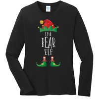 Bear Elf Funny Family Matching Group Christmas Party Elf Ladies Long Sleeve Shirt