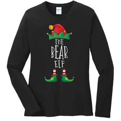 Bear Elf Funny Family Matching Group Christmas Party Elf Ladies Long Sleeve Shirt