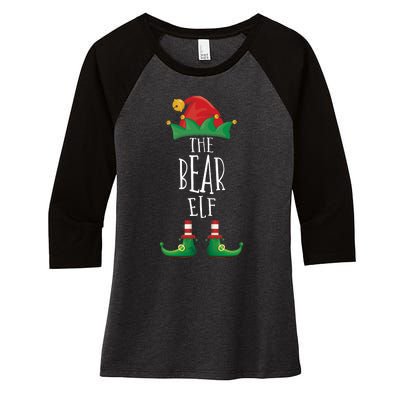 Bear Elf Funny Family Matching Group Christmas Party Elf Women's Tri-Blend 3/4-Sleeve Raglan Shirt