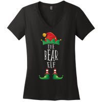 Bear Elf Funny Family Matching Group Christmas Party Elf Women's V-Neck T-Shirt