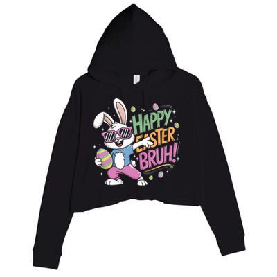 Bruh Easter For Women Rabbit Eggs  Crop Fleece Hoodie