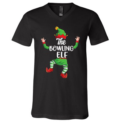 Bowling Elf Family Matching Christmas Pajamas Pjs Xmas V-Neck T-Shirt