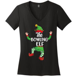 Bowling Elf Family Matching Christmas Pajamas Pjs Xmas Women's V-Neck T-Shirt