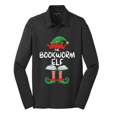 Bookworm Elf Family Matching Group Christmas Reading Silk Touch Performance Long Sleeve Polo