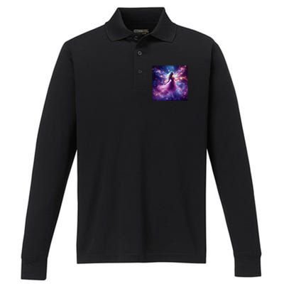 Beautiful Enchanted Fairy Sparkling With Magical Purple Mist Performance Long Sleeve Polo