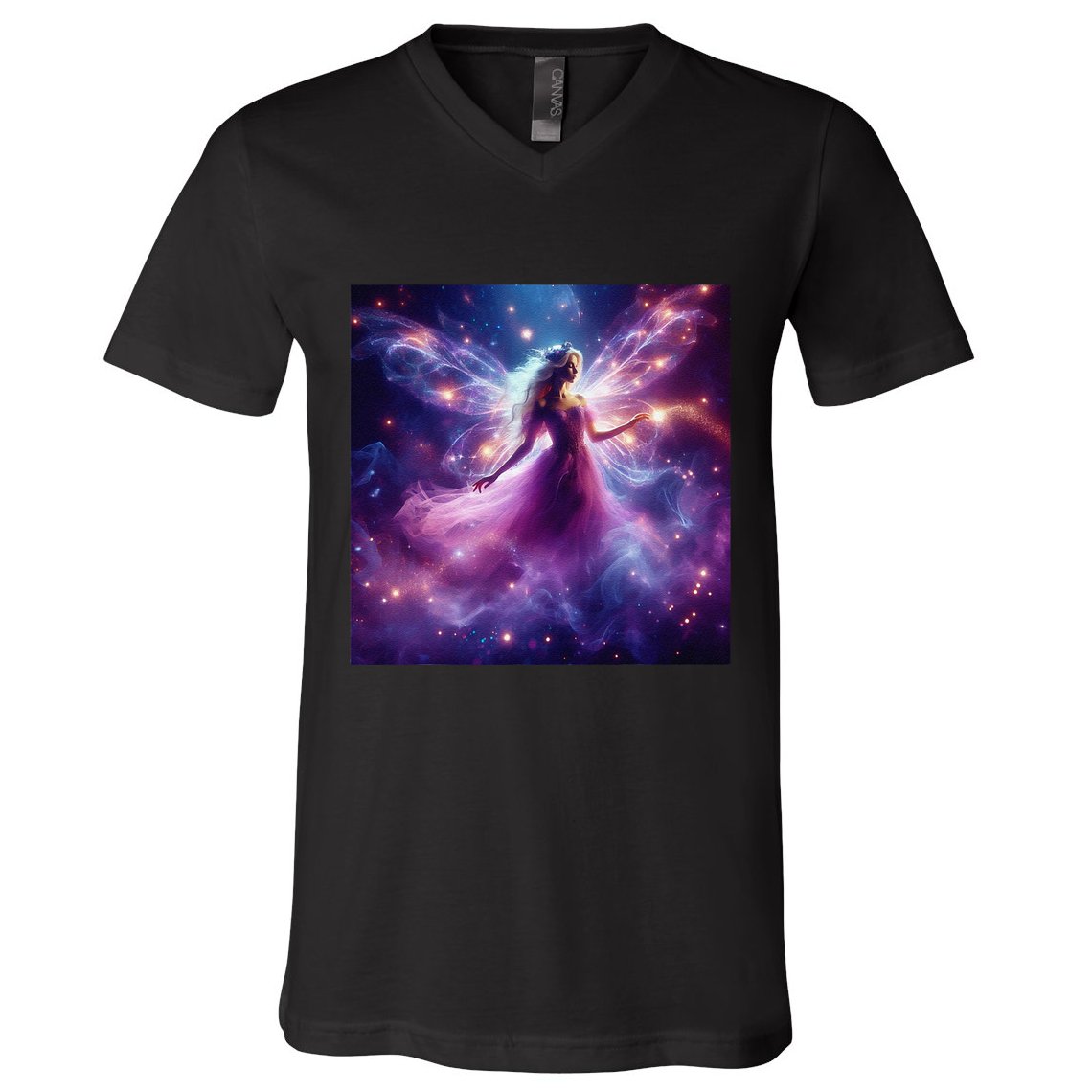 Beautiful Enchanted Fairy Sparkling With Magical Purple Mist V-Neck T-Shirt