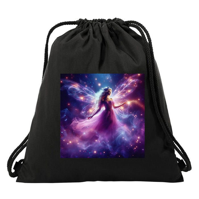 Beautiful Enchanted Fairy Sparkling With Magical Purple Mist Drawstring Bag