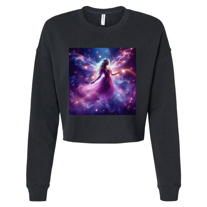 Beautiful Enchanted Fairy Sparkling With Magical Purple Mist Cropped Pullover Crew