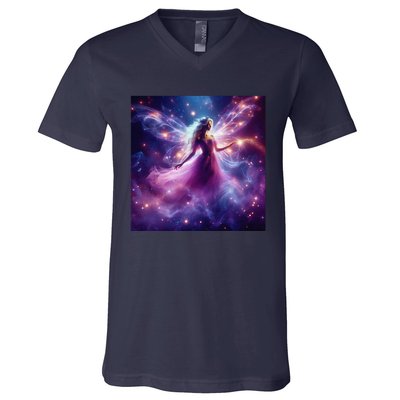 Beautiful Enchanted Fairy Sparkling With Magical Purple Mist V-Neck T-Shirt