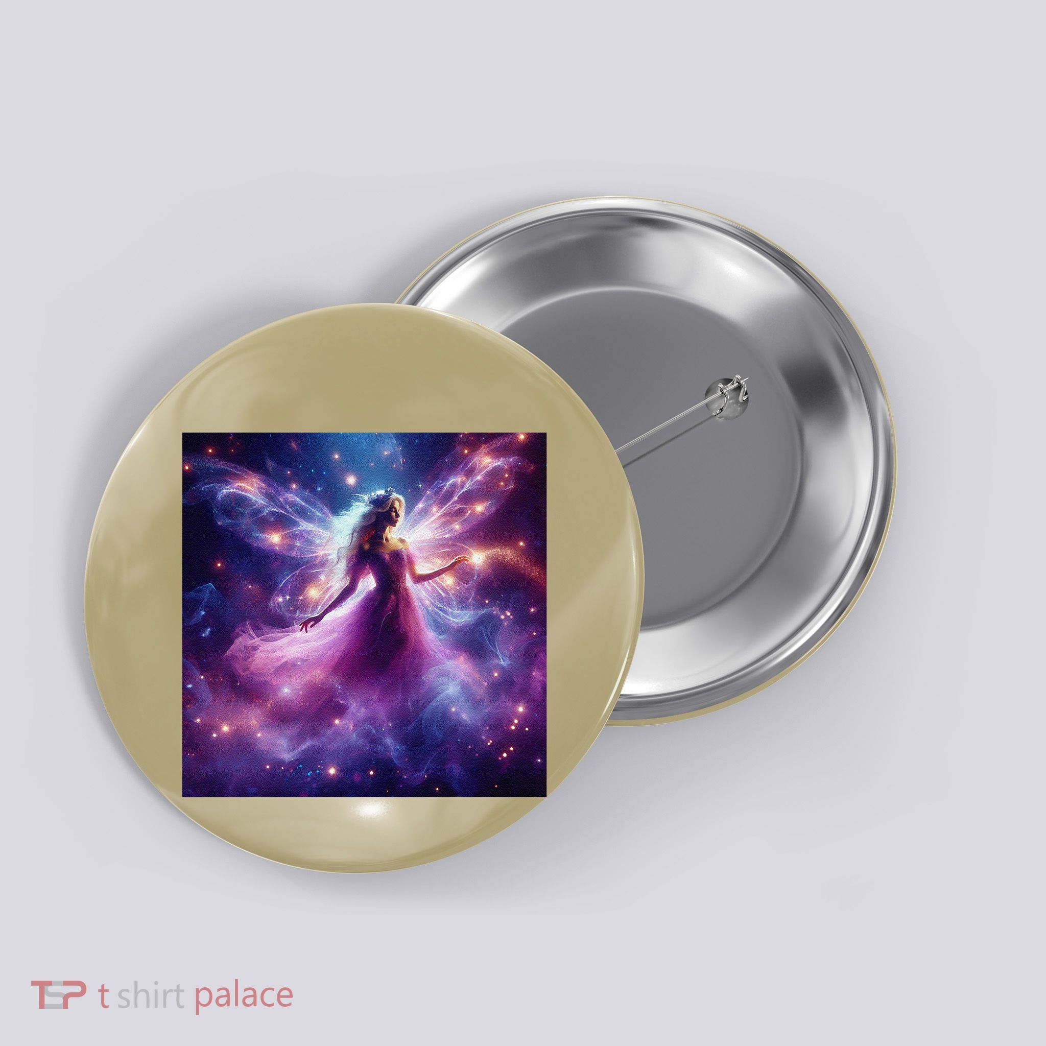 Beautiful Enchanted Fairy Sparkling With Magical Purple Mist Button