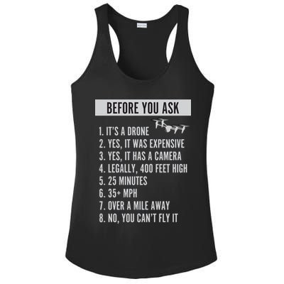 Before You Ask Drone Funny Drone Ladies PosiCharge Competitor Racerback Tank