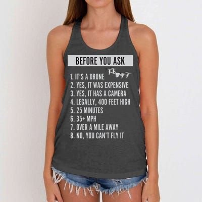 Before You Ask Drone Funny Drone Women's Knotted Racerback Tank