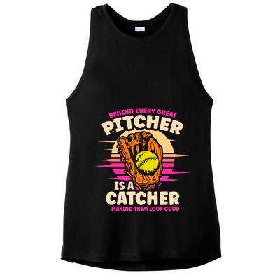 Behind Every Great Pitcher Is Catcher Making Them Look Good Gift Ladies PosiCharge Tri-Blend Wicking Tank