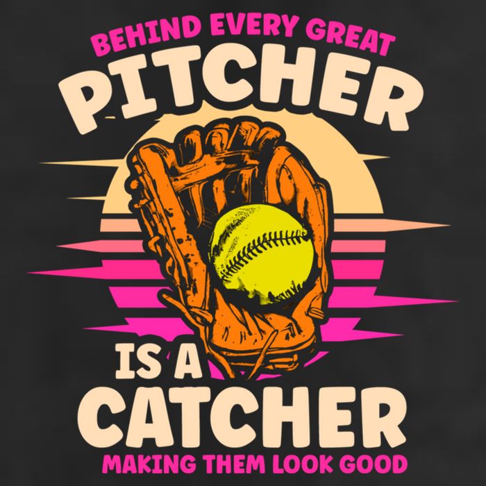 Behind Every Great Pitcher Is Catcher Making Them Look Good Gift 7 Panel Mesh Trucker Snapback Hat