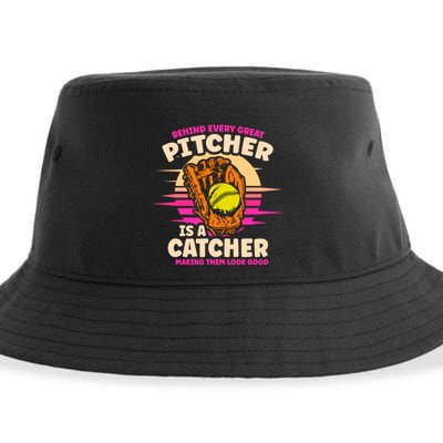 Behind Every Great Pitcher Is Catcher Making Them Look Good Gift Sustainable Bucket Hat