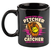 Behind Every Great Pitcher Is Catcher Making Them Look Good Gift 11oz C Handle Ceramic Mug